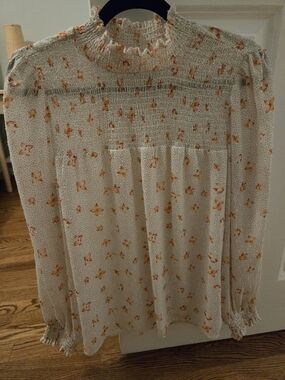 Floral Orange and Cream Blouse